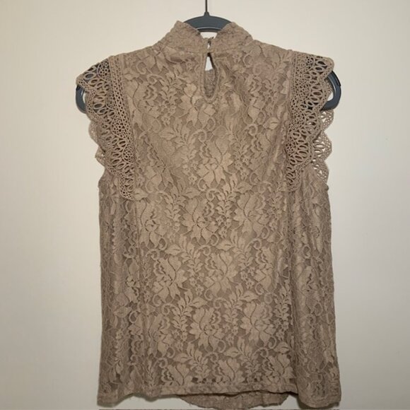 NWOT Cable & Gauge Women's Lace Crochet Nude Romantic Neutral Top - Size L - Picture 6 of 8